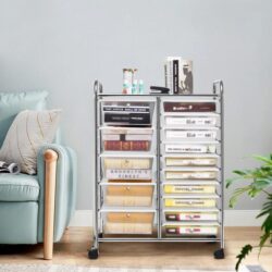 Costway15 Drawer Rolling Storage Cart with Wheels for Home Office Clear