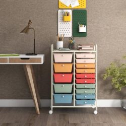 Costway15 Drawer Rolling Storage Cart with Wheels for Home Office-Colourful