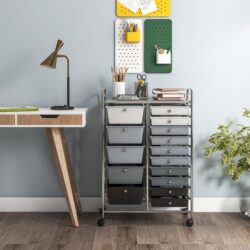 Costway15 Drawer Rolling Storage Cart with Wheels for Home Office-Mix Black