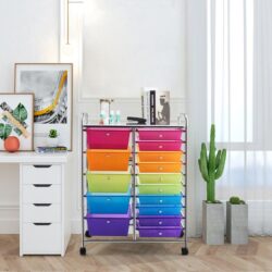Costway15 Drawer Rolling Storage Cart with Wheels for Home Office Multi-color