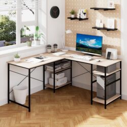 Costway151CM Convertible L-shaped Computer Desk with 4 Storage Shelves for Home Office-Natural