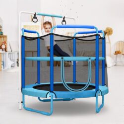 Costway152cm Kids 3-in-1 Game Trampoline Seamless with Enclosure Net-Blue