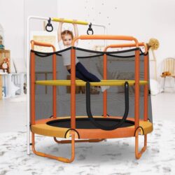 Costway152cm Kids 3-in-1 Game Trampoline Seamless with Enclosure Net-Orange