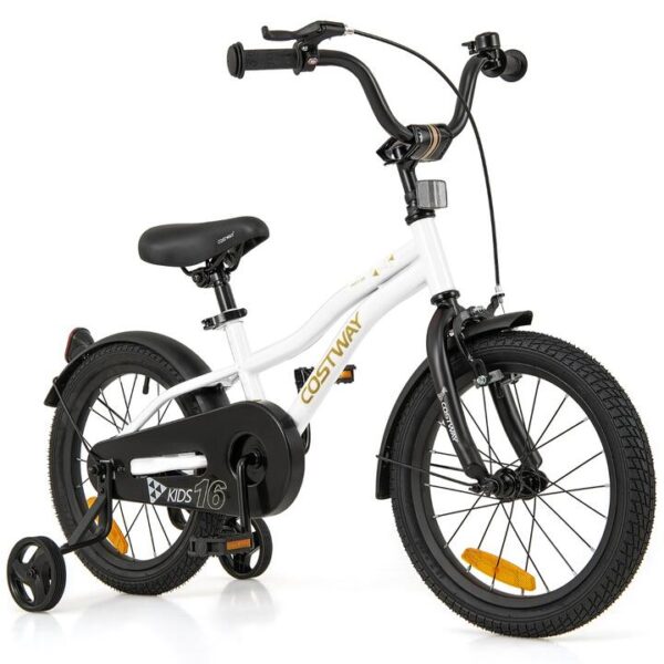 Costway16 Inch Kids Bike Adjustable with Removable Training Wheels for Aged 4-7-White