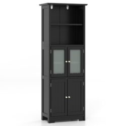 Costway163cm Freestanding Bathroom Cabinet with Adjustable Shelves and 2 Compartments-Black