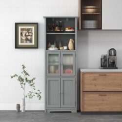 Costway163cm Freestanding Bathroom Cabinet with Adjustable Shelves and 2 Compartments-Grey