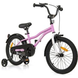 Costway18 Inch Kids Bike Adjustable with Removable Training Wheels for Aged 4-8-Purple