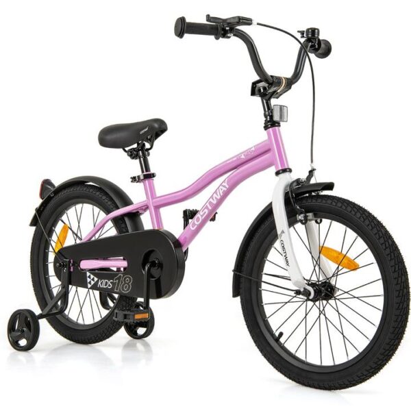 Costway18 Inch Kids Bike Adjustable with Removable Training Wheels for Aged 4-8-Purple