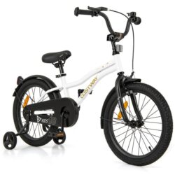 Costway18 Inch Kids Bike Adjustable with Removable Training Wheels for Aged 4-8-White