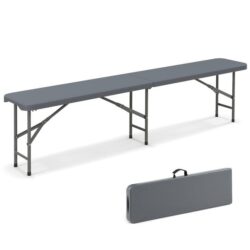 Costway180cm Outdoor Plastic Folding Bench with Handle and Lock-Grey