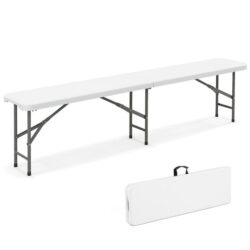 Costway180cm Outdoor Plastic Folding Bench with Handle and Lock-White