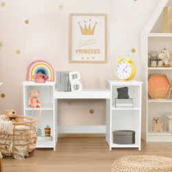 Costway2 In 1 Princess Makeup Table with Tri-Folding Mirror and 4 Storage Shelves for Kids and Toddlers