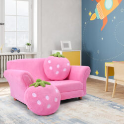 Costway2-Seat Kids Sofa Children Lounge Bed with 2 Cute Strawberry Pillows