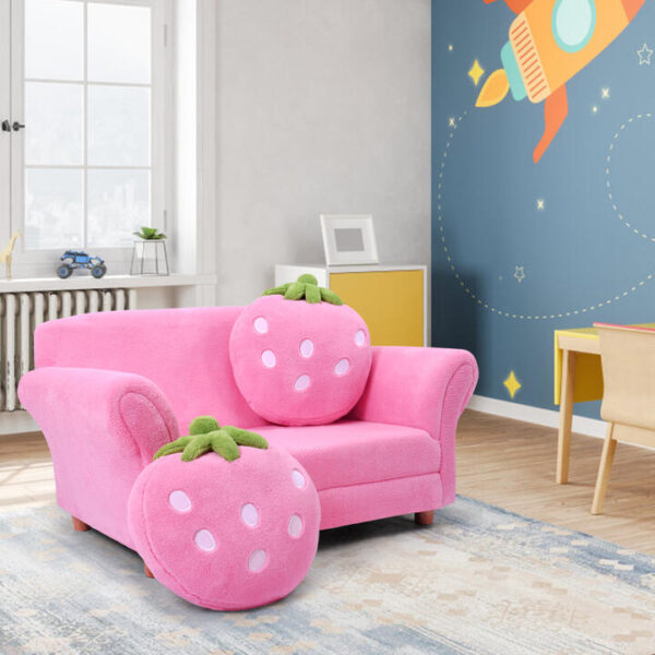 Costway2-Seat Kids Sofa Children Lounge Bed with 2 Cute Strawberry Pillows
