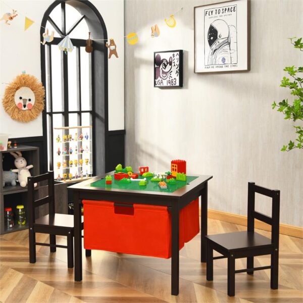 Costway2-in-1 Kids Activity Table and Chair Set with Storage-Coffee