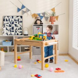 Costway2-in-1 Kids Activity Table with Reversible Tabletop and Storage Compartments-Natural