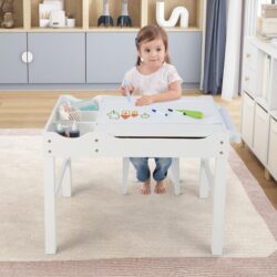 Costway2-in-1 Kids Activity Table with Reversible Tabletop and Storage Compartments-White
