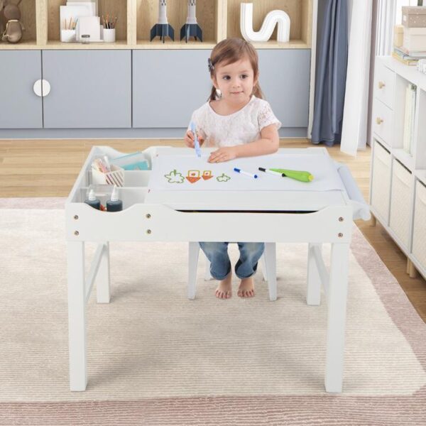 Costway2-in-1 Kids Activity Table with Reversible Tabletop and Storage Compartments-White
