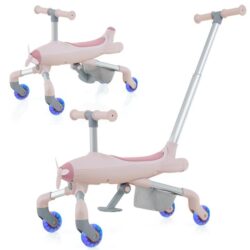 Costway2-in-1 Kids Ride-on Push Car with LED Lighted Wheels-Pink