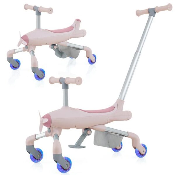 Costway2-in-1 Kids Ride-on Push Car with LED Lighted Wheels-Pink