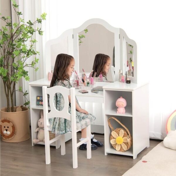 Costway2-in-1 Kids Vanity Table and Chair Set with Removable Mirror-White