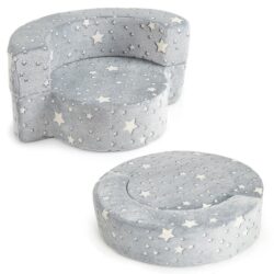 Costway2-in-1 Toddler Chair Glow in the Dark Kids Couch with Removable and Washable Cover-Grey