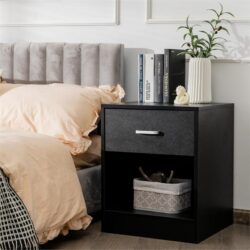 Costway2-tier Wooden Bedside Table with Storage Drawer & Cabinet for Bedroom/Living Room/Office-Black