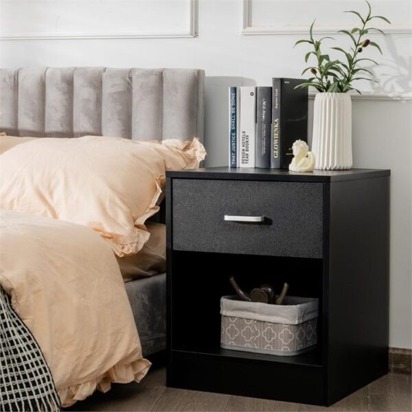 Costway2-tier Wooden Bedside Table with Storage Drawer and Cabinet for Bedroom/Living Room/Office-Black-2 pieces