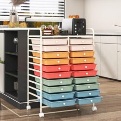 Costway20 Drawers Rolling Storage Cart with Wheels for Home Office-Multicolour