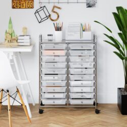 Costway20 Drawers Rolling Storage Cart with Wheels for Home Office-Transparent