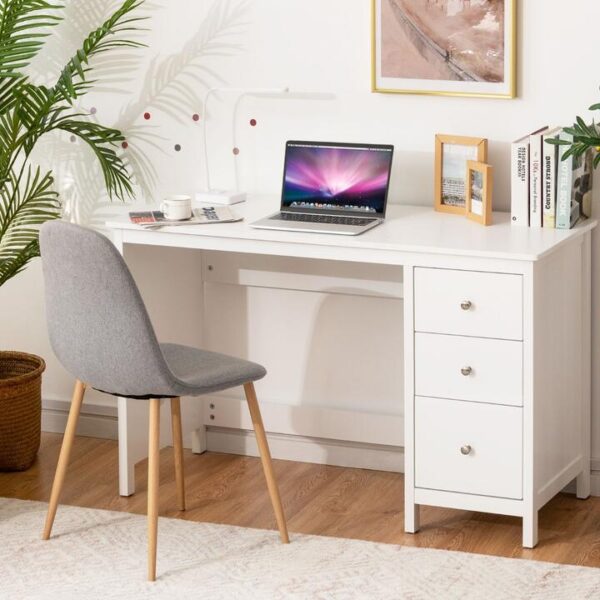 Costway3-Drawer Computer Desk with Spacious Desktop for Office White