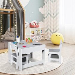 Costway3-In-1 Kids Multi Activity Table & 2 Chairs Set for Toddlers