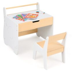 Costway3 In 1 Kids Wood Table and Chair Set with Detachable Tabletop-White