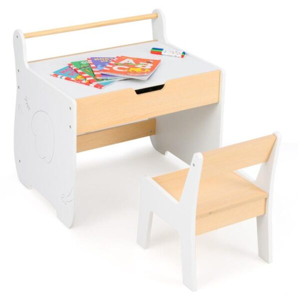 Costway3 In 1 Kids Wood Table and Chair Set with Detachable Tabletop-White