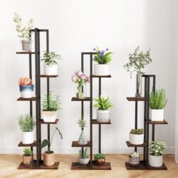 Costway3 PCS Multi-Tiered Plant Stand Set for Living Room Bedroom Balcony-Rustic Brown