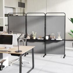Costway3-Panel 188cm Rolling Privacy Screen Folding Room Divider-Grey