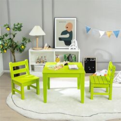 Costway3-Piece All-Weather Kids Table & Chairs Set for Home & Backyard-Green