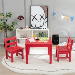 Costway3-Piece All-Weather Kids Table & Chairs Set for Home & Backyard-Red