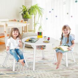 Costway3 Piece Kids Wooden Activity Table and Chair Set with Mesh Storage