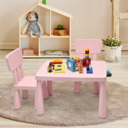 Costway3 Pieces Kids Table Set with 2 Chairs for Reading-Pink