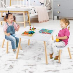 Costway3 Pieces Kids Table and 2 Chairs Set for Arts, Crafts, Snack Time-Grey