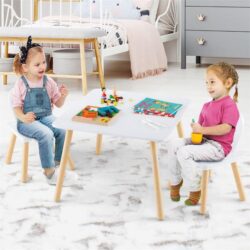 Costway3 Pieces Kids Table and 2 Chairs Set for Arts, Crafts, Snack Time-Pink