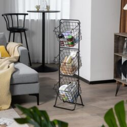 Costway3-Tier Height Adjustable Metal Fruit Basket Stand with Detachable Bowls