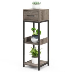 Costway3 Tier Indoor Corner Tall Plant Stand with Drawer-Grey