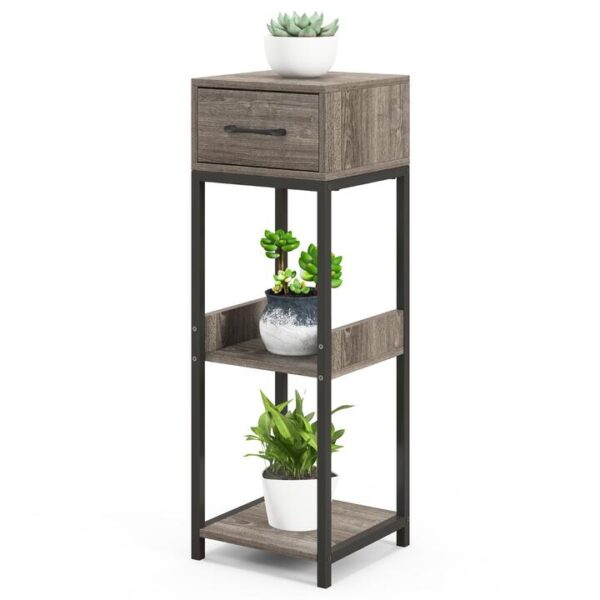 Costway3 Tier Indoor Corner Tall Plant Stand with Drawer-Grey