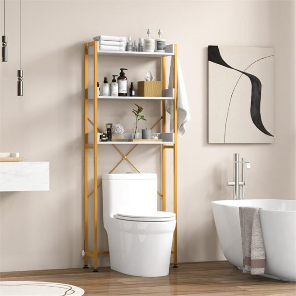 Costway3-Tier Over The Toilet Storage Rack with 4 Hooks for Bathroom-White