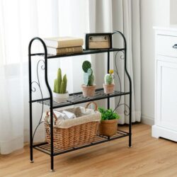 Costway3-Tier Scrollwork Design Metal Plant Stand for Balcony Garden Yard