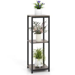 Costway3 Tier Tall Metal Plant Stand with Anti-tipping Device for Balcony Living Room Office-Black