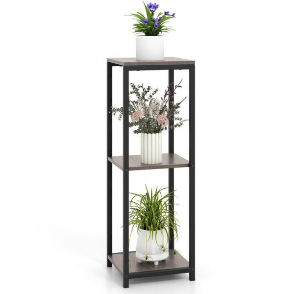 Costway3 Tier Tall Metal Plant Stand with Anti-tipping Device for Balcony Living Room Office-Black