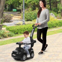 Costway3 in 1 Kids Ride On Push Car with Horn, Music, Light Dancing to Music for Toddlers-Black